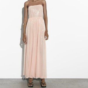 ZARA SEQUIN KNIT DRESS PASTEL PINK Sz M, L